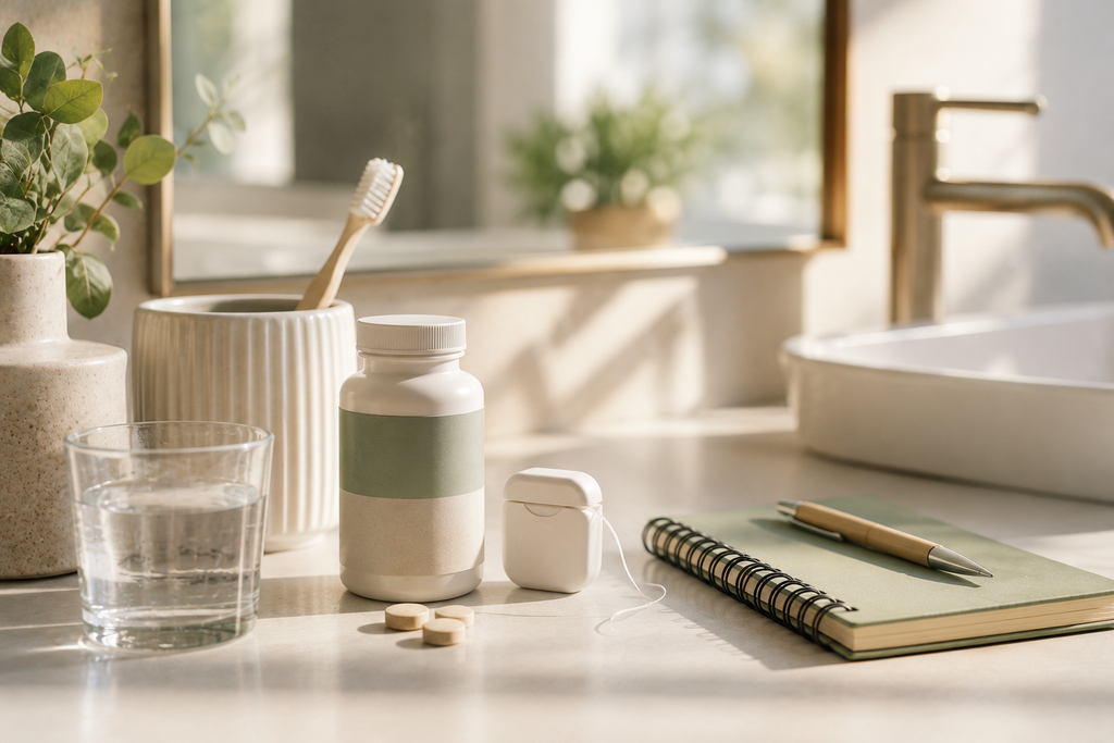 Oral-care routine with probiotic supplement.